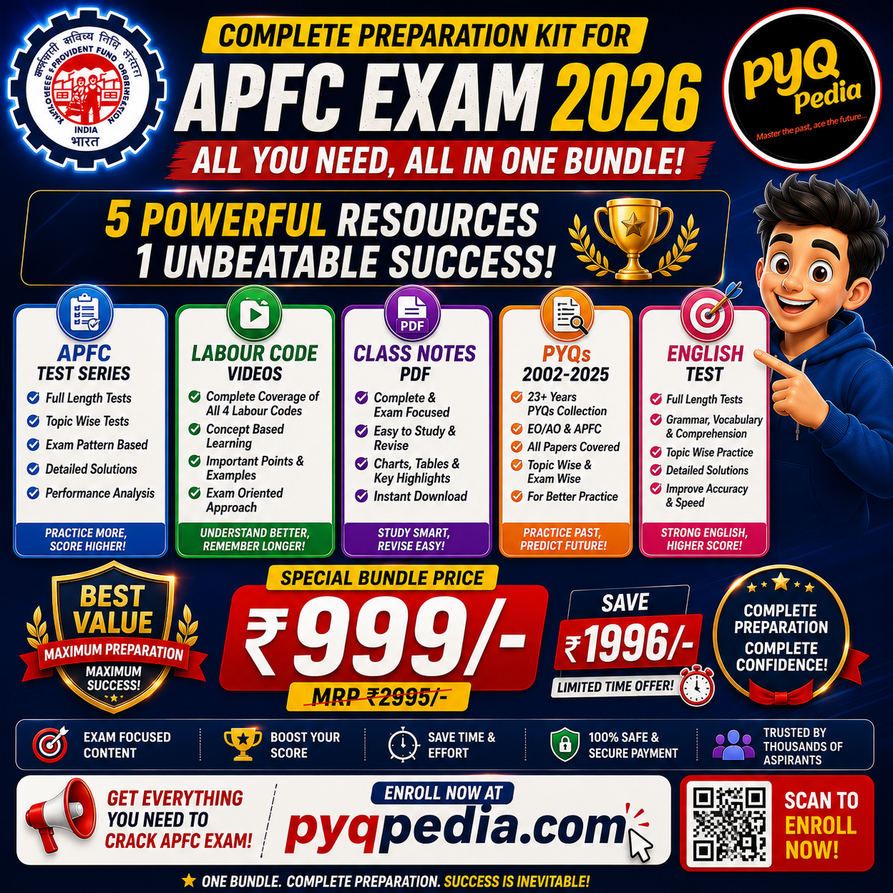 APFC TEST SERIES + EARLIER ACCESS TO LABOUR CODE VIDEOS + CLASS NOTES PDF + PYQs+ ENGLISH TEST